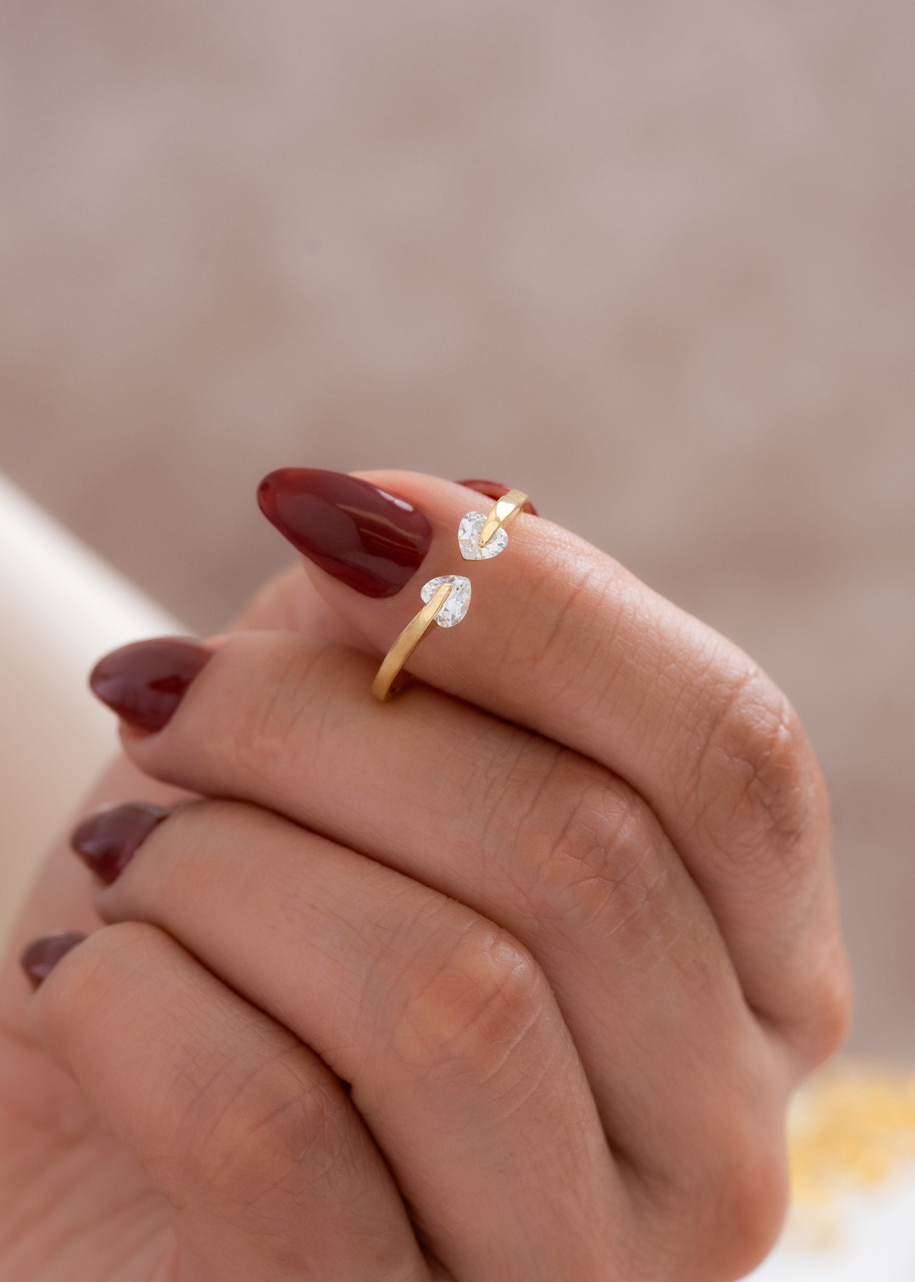 anillo circonia corazon ajustable