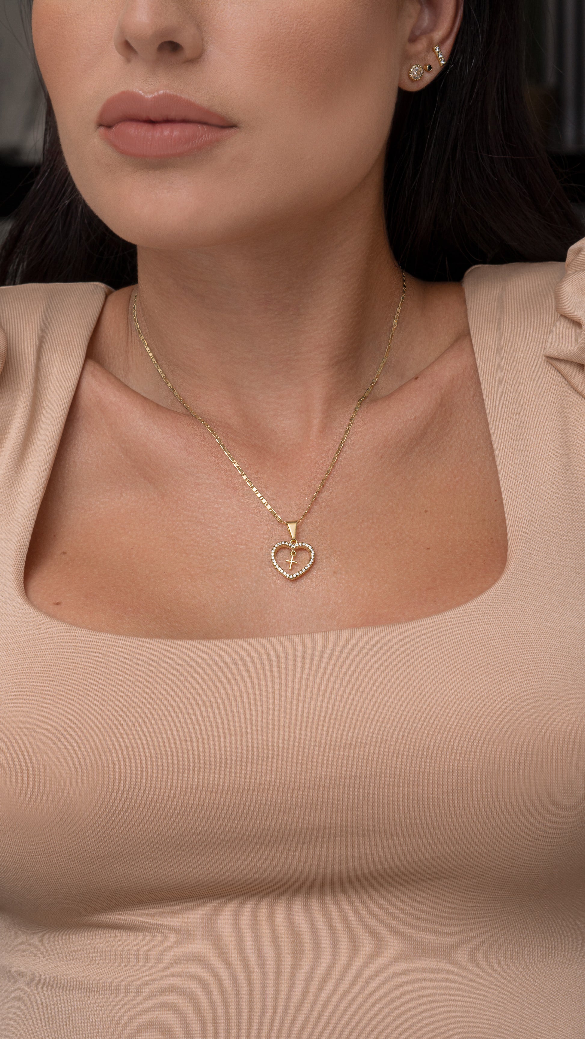 dije corazon circonias + cruz mini