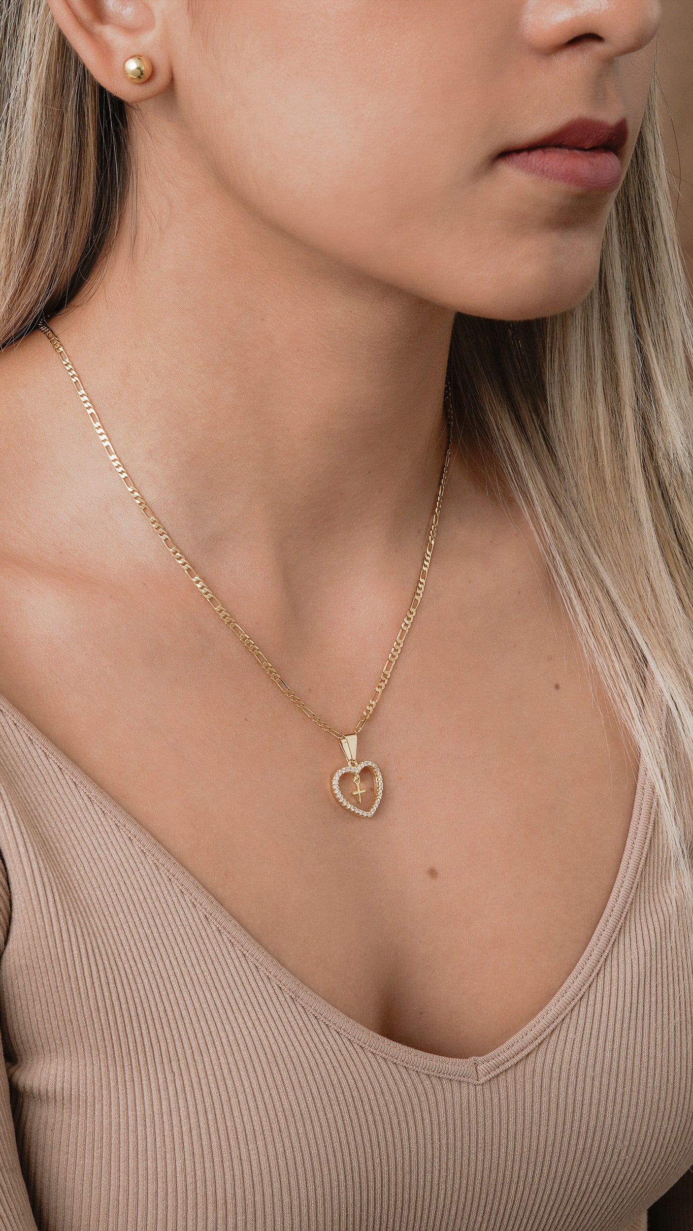 dije corazon circonias + cruz mini