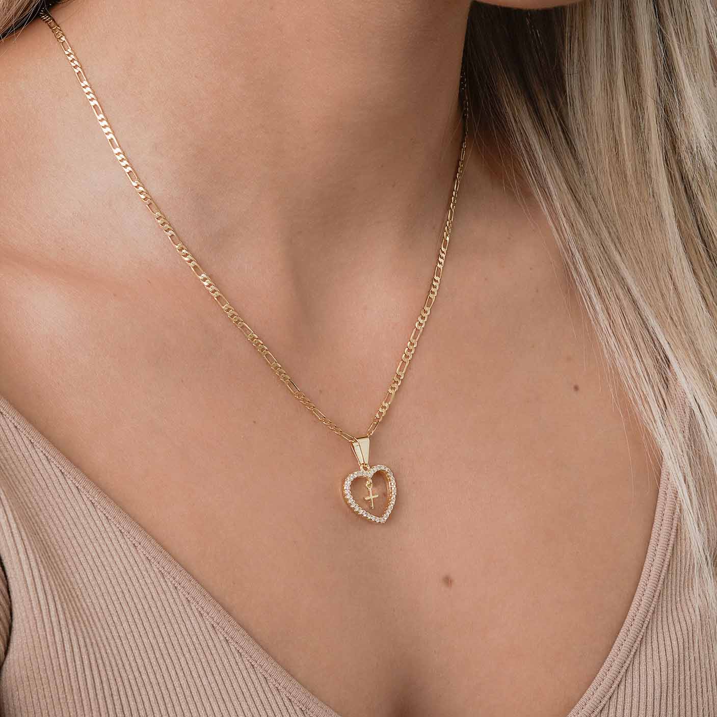 dije corazon circonias + cruz mini