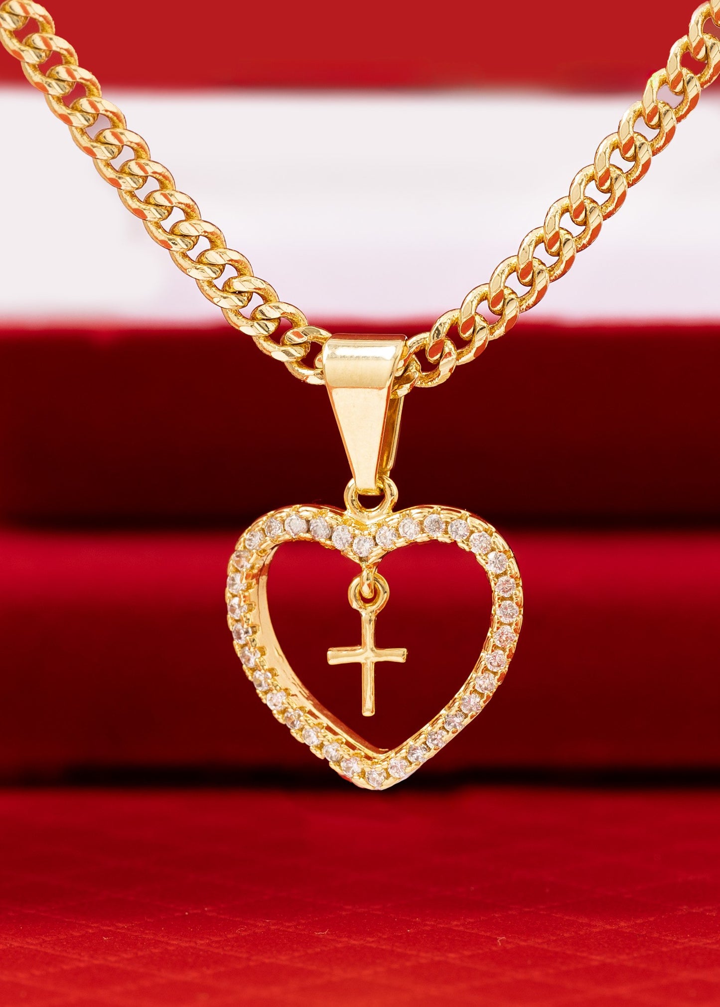dije corazon circonias + cruz mini