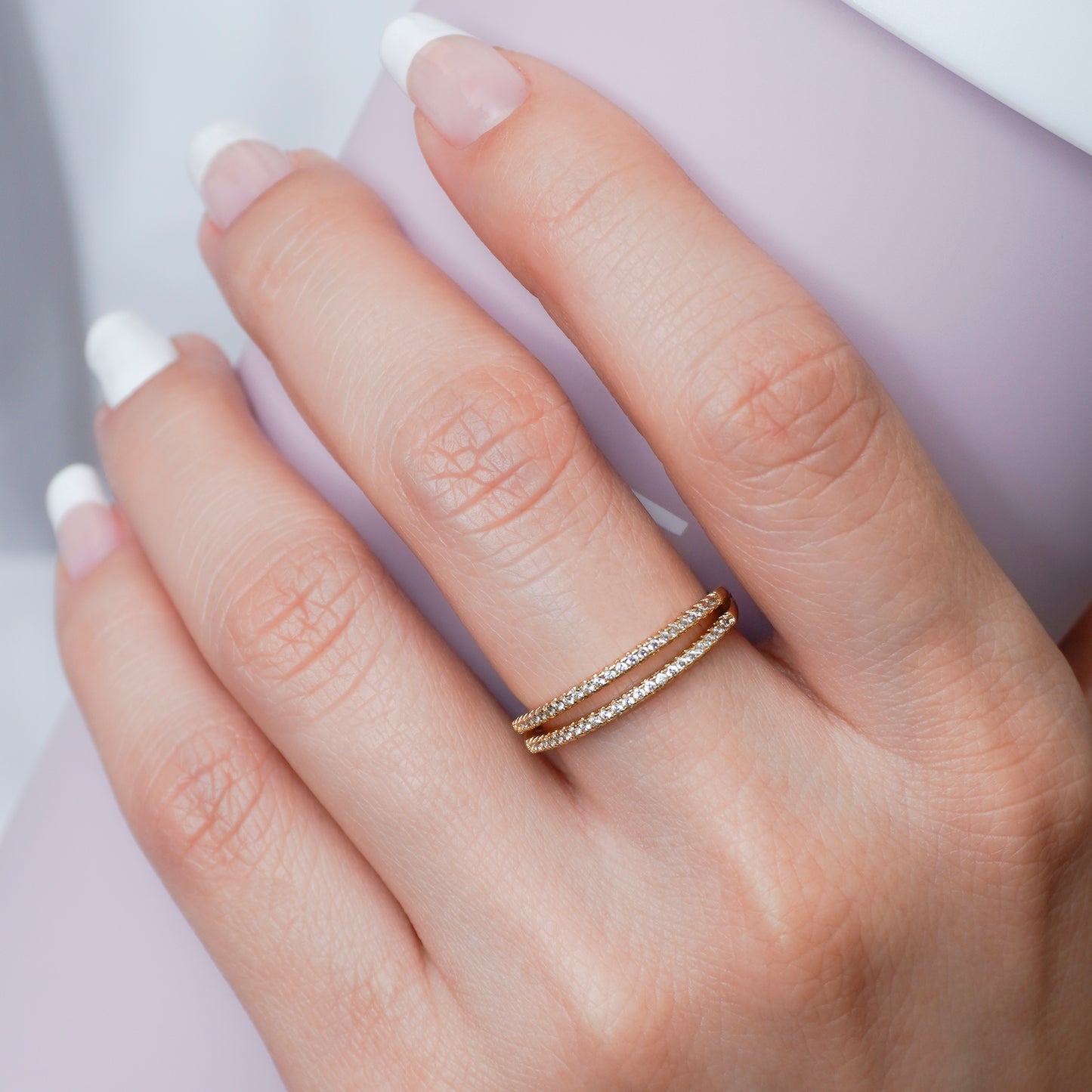 Anillo doble línea circonia