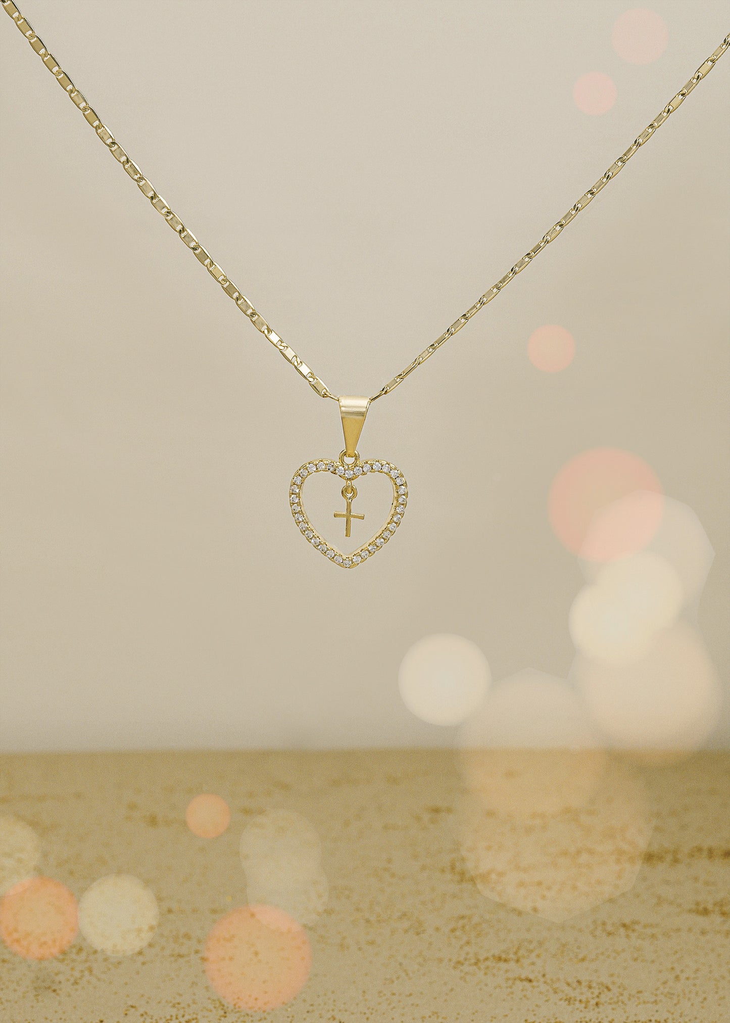 dije corazon circonias + cruz mini