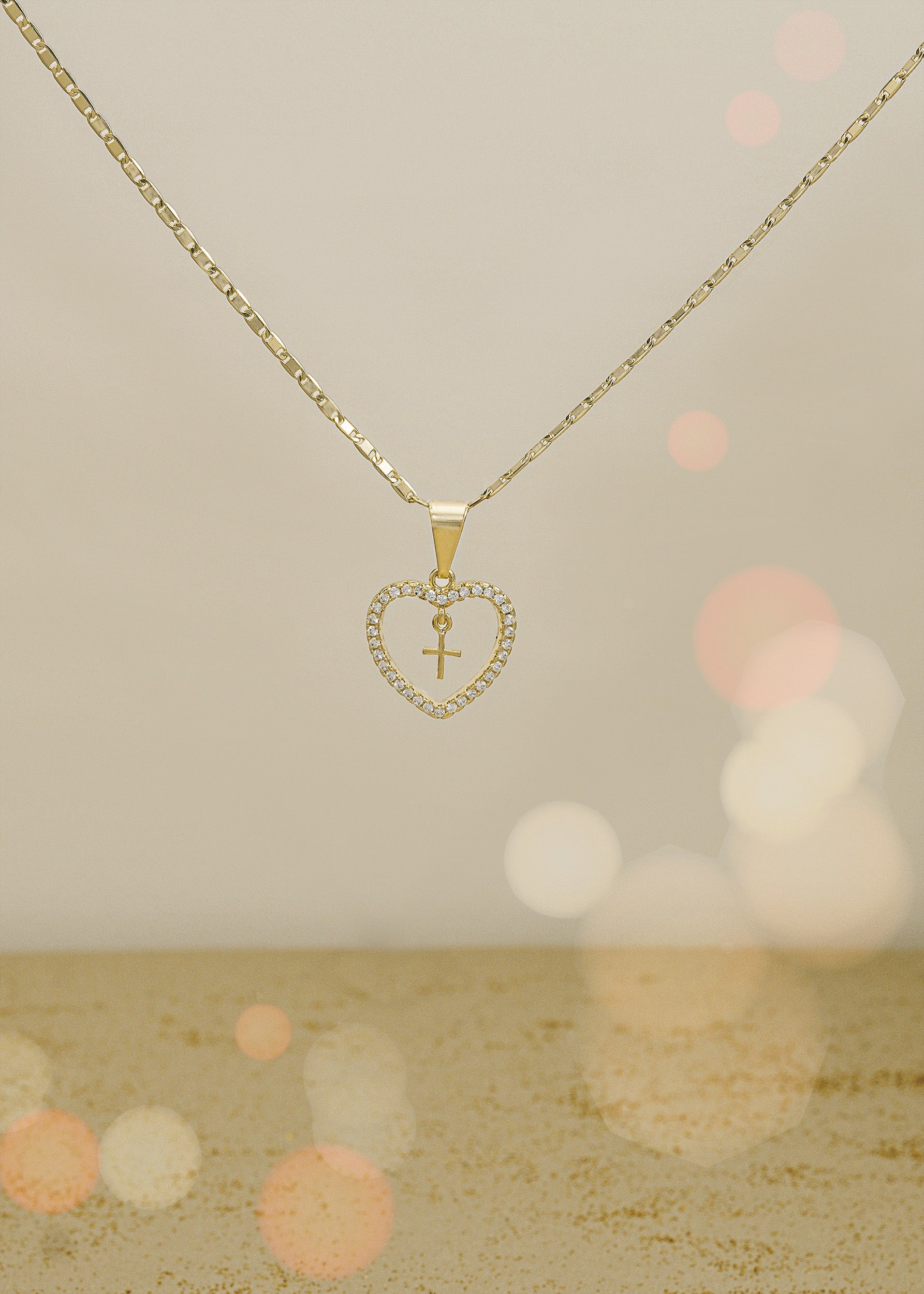 dije corazon circonias + cruz mini