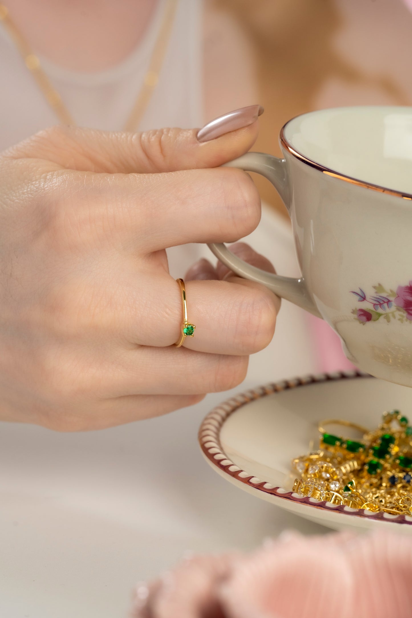 Anillo promise liso verde ajustable