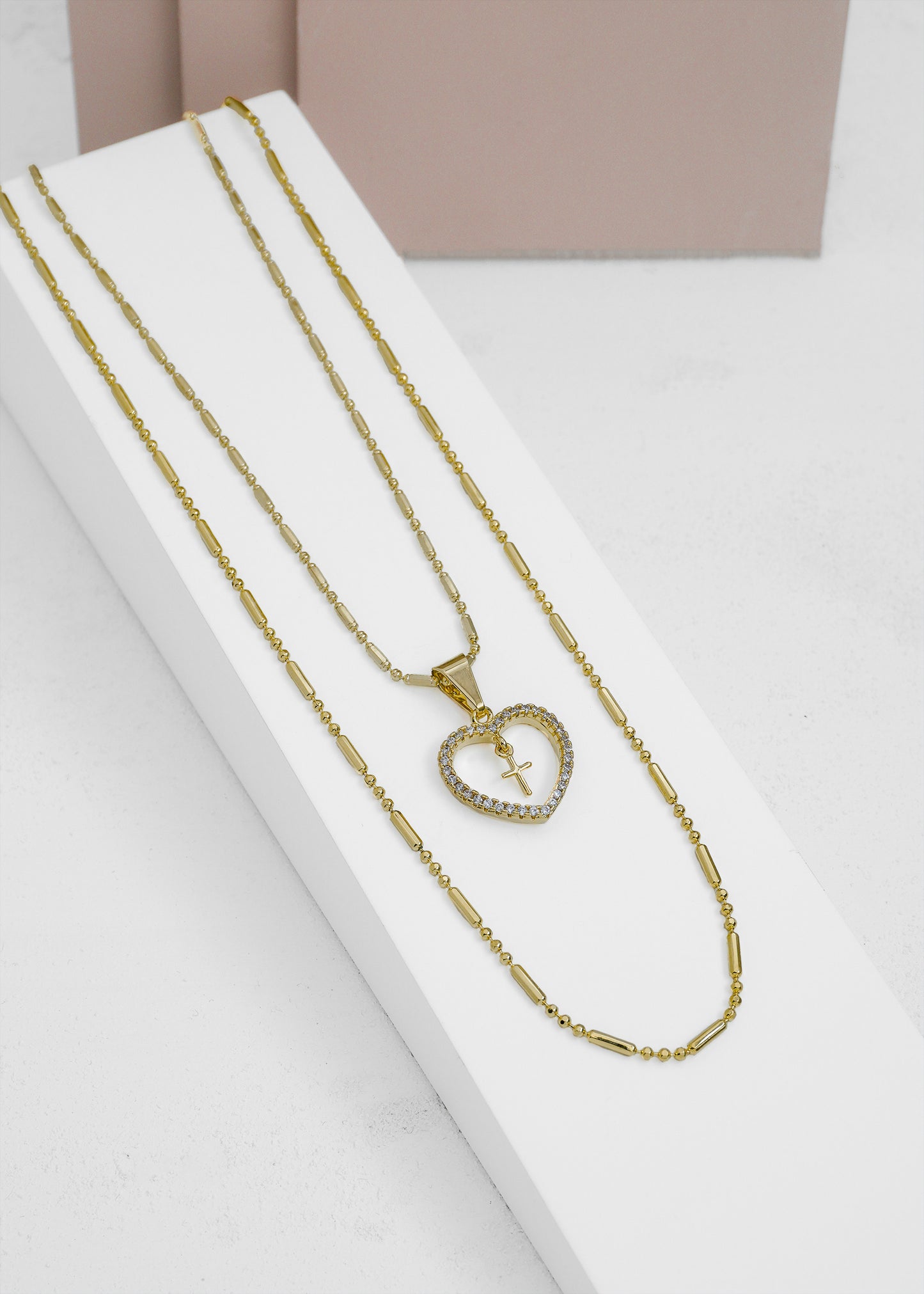dije corazon circonias + cruz mini